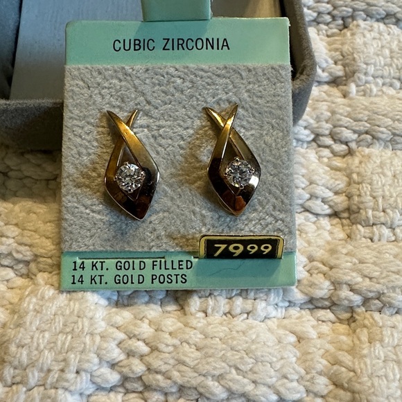 14K Gold FilledCubic Zirconia Earrings with 14K Gold Posts - Picture 1 of 5